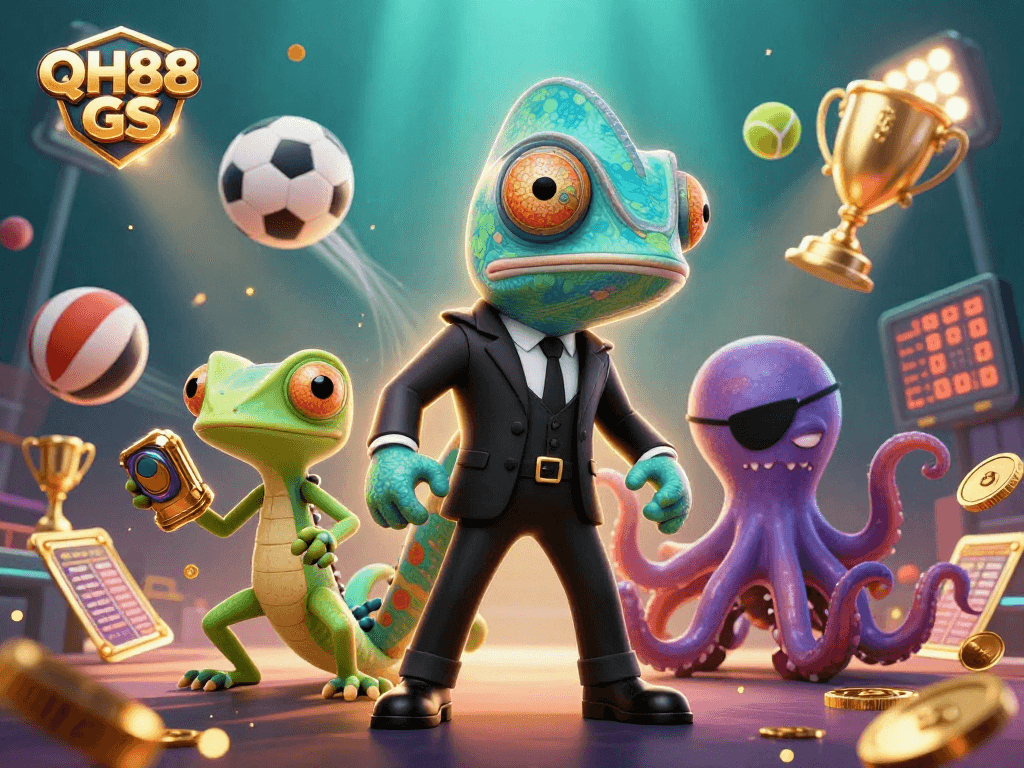 Experience the excitement of QH88 GS with an engaging casino-themed illustration featuring vibrant characters and dynamic elements.
