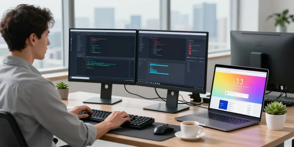 Developer using instant indexing tools in a modern tech workspace.