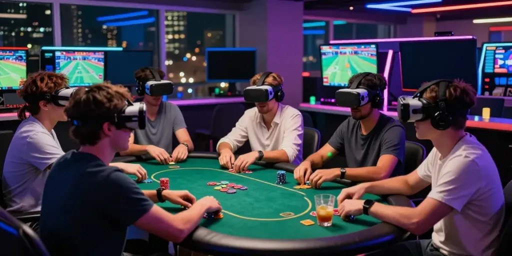 Friends enjoying a lively poker game at LU88's vibrant gaming lounge.