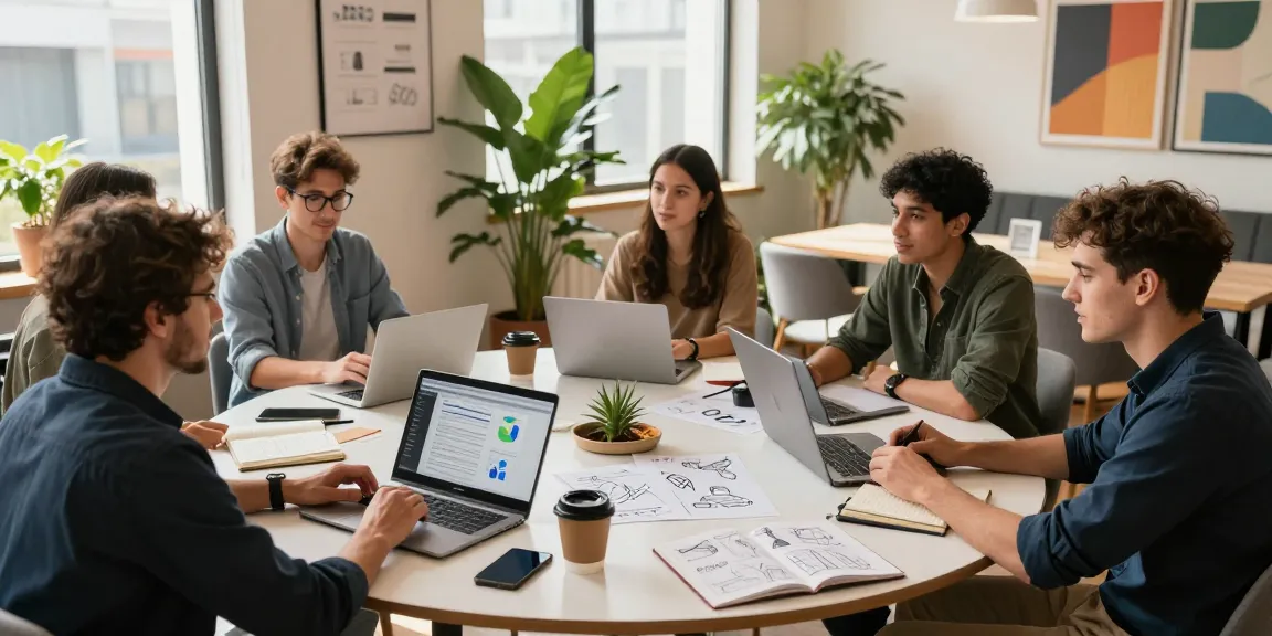 Engaged startups founders collaborating in a modern workspace.