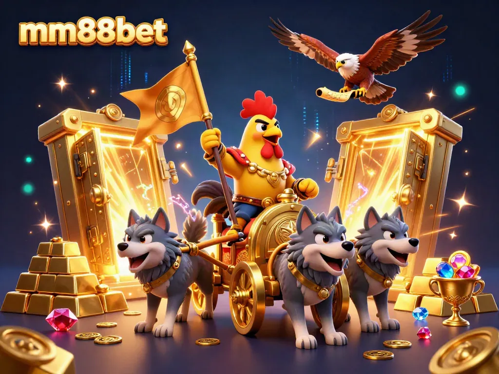 Engage in thrilling adventures with mm88bet, featuring a rooster warlord, wolves, and sparkling treasures.