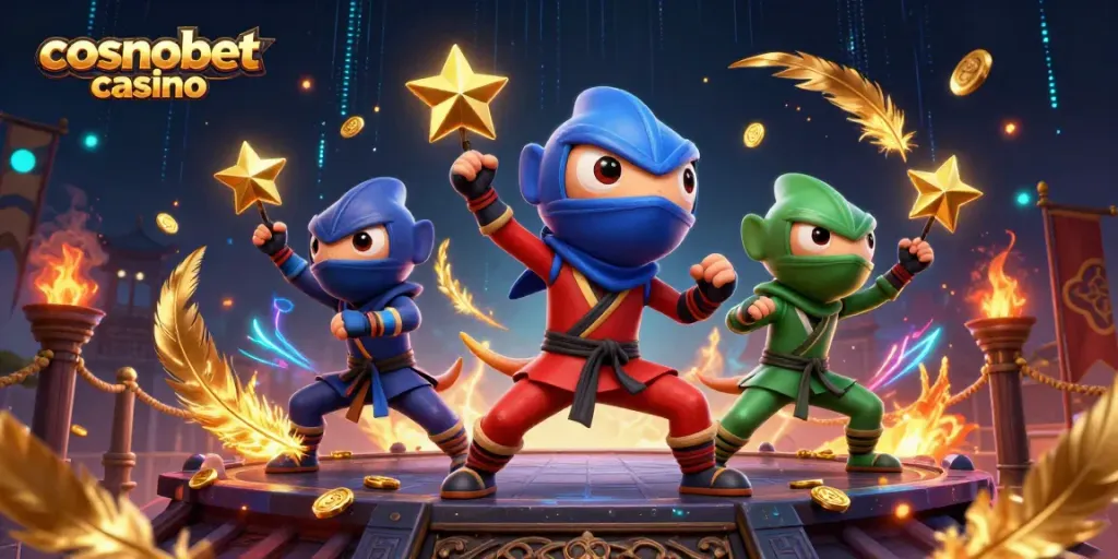 Experience thrilling moments at cosmobet casino with ninja chameleons showcasing martial arts in a vibrant, dynamic setting.