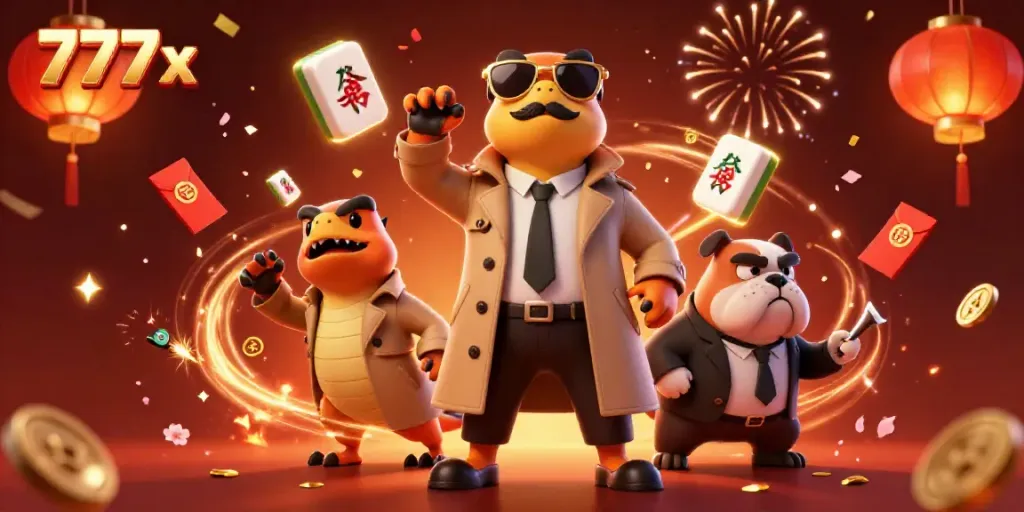 Experience the excitement of 777x casino with raptors sneaking into a VIP lounge surrounded by vibrant symbols of luck and joy.