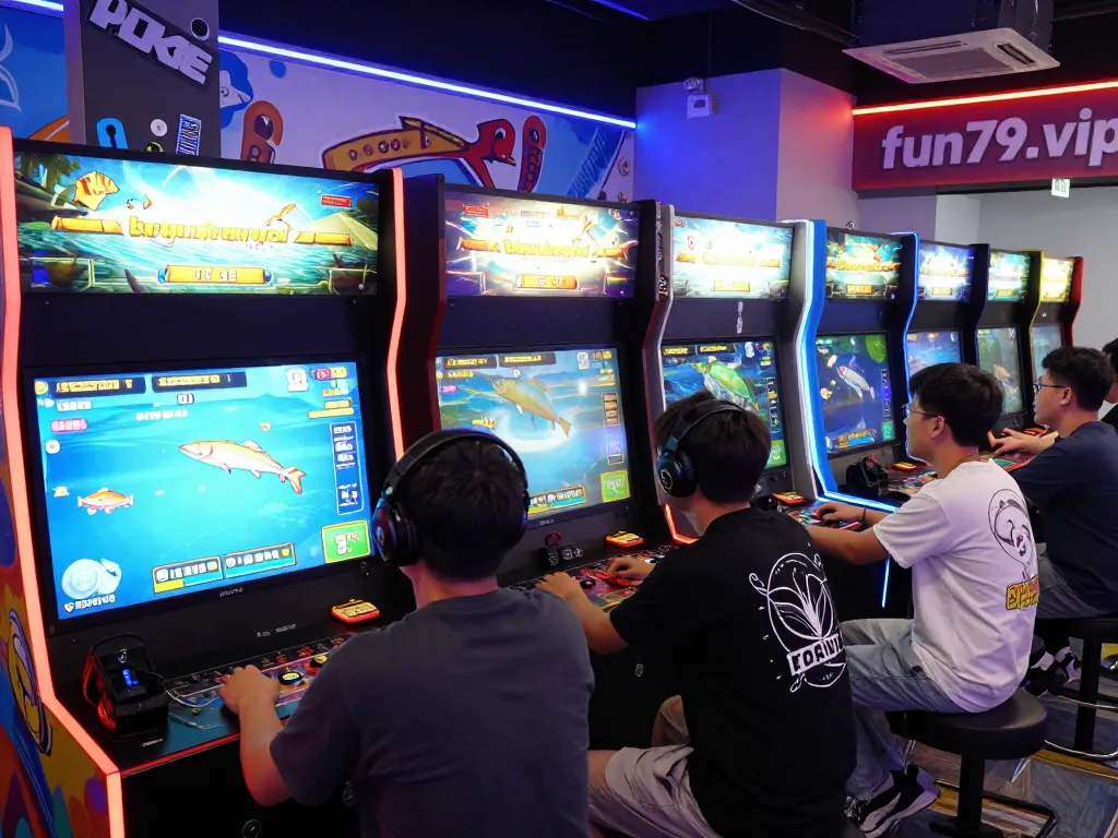 Engaging gaming atmosphere showcasing players at fun79.vip enjoying high-energy fishing arcade games.