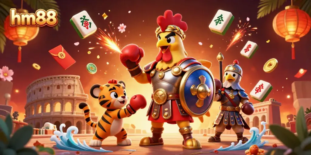 Engage with hm88 as the gladiator rooster battles in an exciting casino-themed arena
