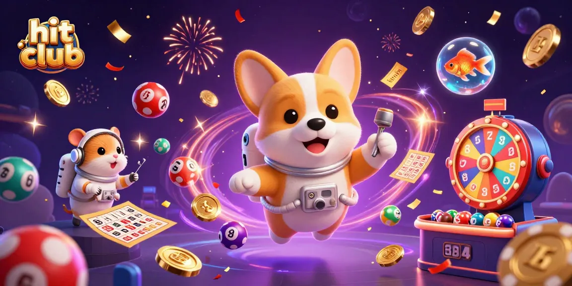 Experience thrilling wins with hit club in this vibrant 3D illustration of a space casino.