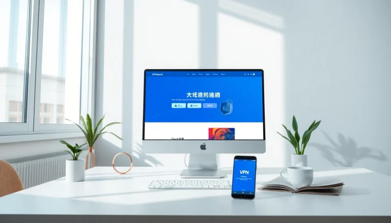 快连官网 展示了一个现代数字工作空间，强调 VPN 安全与连接性。