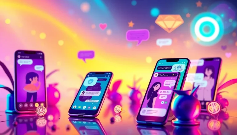 Engaging AI NSFW chat platforms shown in a vibrant, futuristic digital art style.