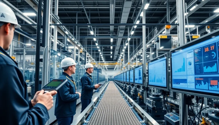 Factory traceability software in action at a modern manufacturing facility, showcasing real-time tracking.