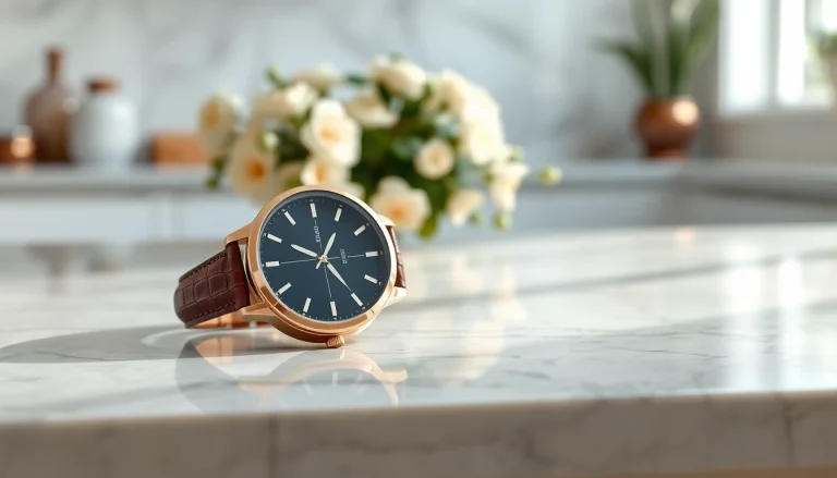 The exquisite Ladies Classic Smart Watch shines elegantly on a marble surface, showcasing its design features.