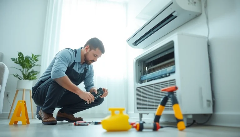 Technician performing Air Conditioning Repair Tampa in a modern residential setting.