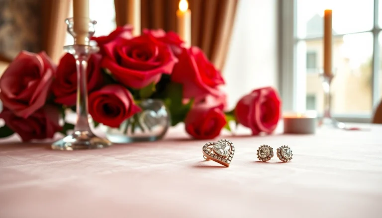 Valentine’s Day jewellery gifts UK showcased in an elegantly decorated setting with a diamond heart pendant.