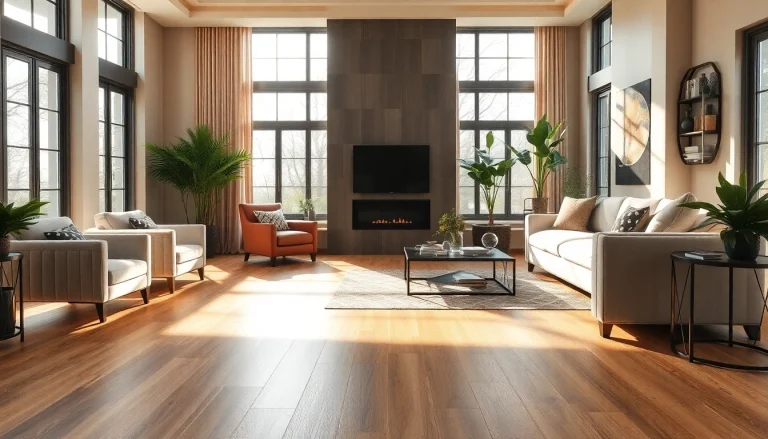 Showcasing luxury vinyl plank flooring in an elegant living room setting.