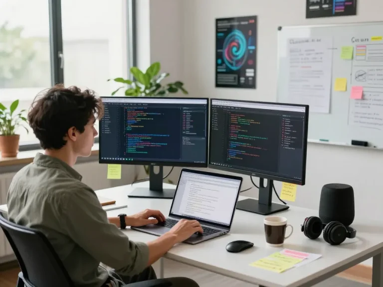 Open Claw AI software workspace with dual monitors displaying intelligent assistant interface and code snippets