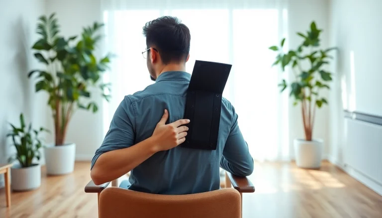 Person showcasing effective back pain solutions in a bright therapy room.