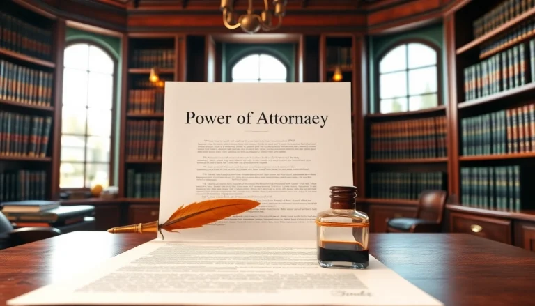 Secure your Power of Attorney with an elegant legal document on a desk surrounded by law books.
