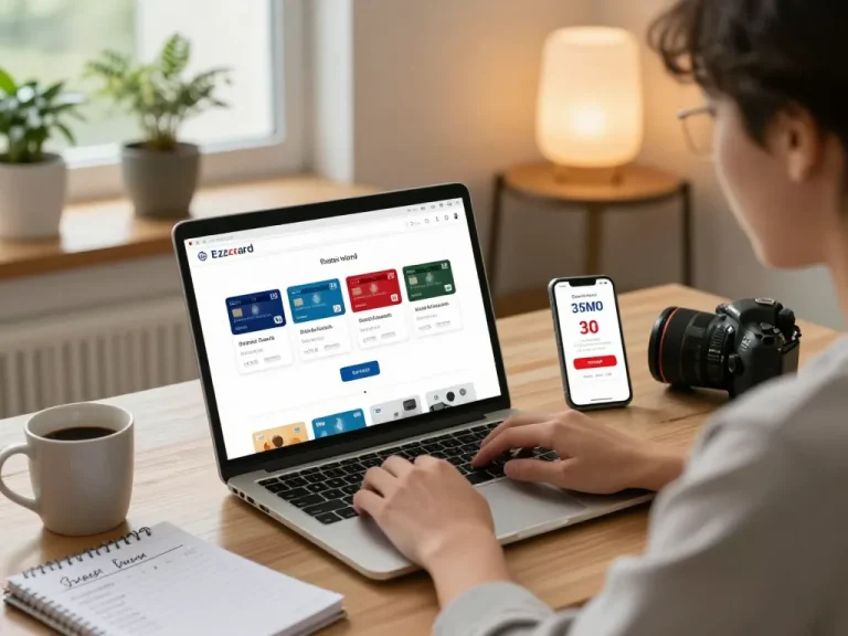 Ezzocard virtual prepaid Visa and Mastercard options showcased on a laptop, highlighting effortless online shopping.