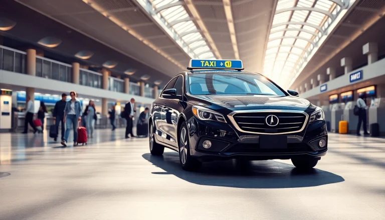 Book a Nottingham to Heathrow Taxi with a premium vehicle outside a busy terminal.