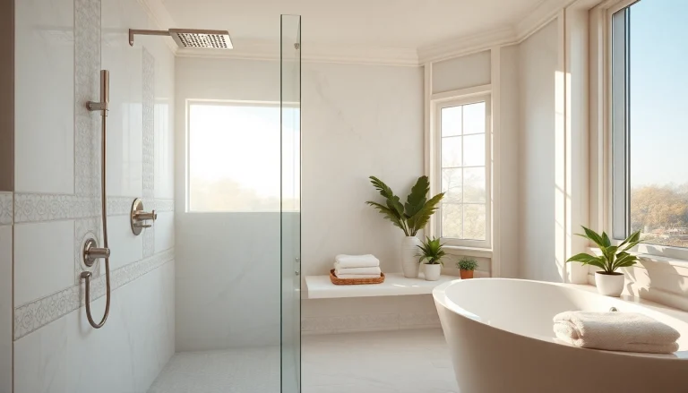 Experience elegant showers au with luxury bathroom fixtures and soothing designs in a beautifully lit space.