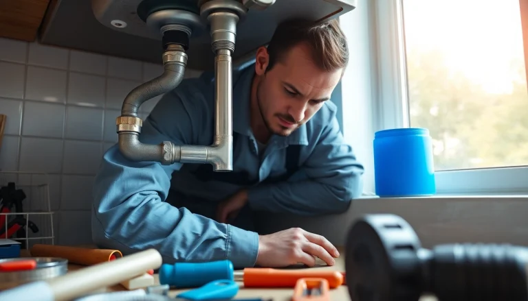 Hire an expert plumber near me repairing a kitchen sink with professional tools.