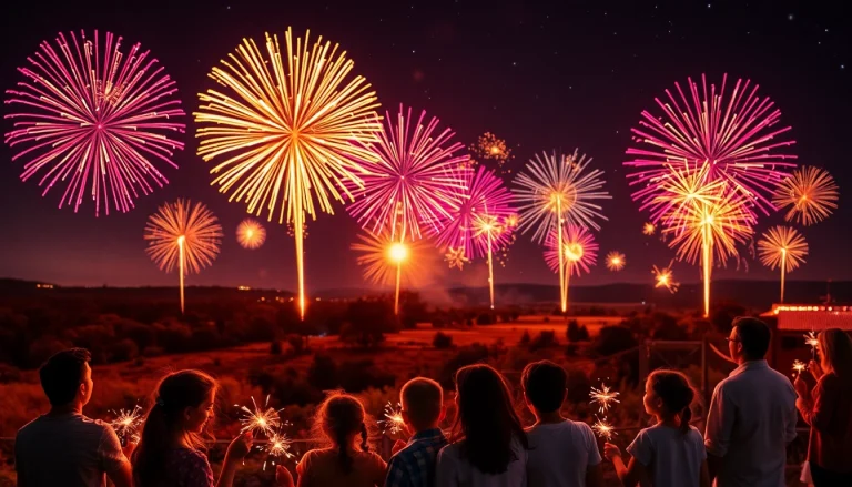 Experience cheap fireworks near me lighting up the night sky at a community celebration.