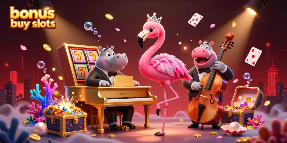 Experience thrilling bonus buy slots with vibrant characters and dynamic casino elements in a colorful 3D scene.
