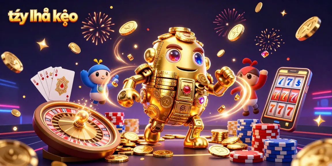 Experience the dynamic realm of tỷ lệ kèo with a captivating 3D illustration featuring a golden golem and engaging casino elements.