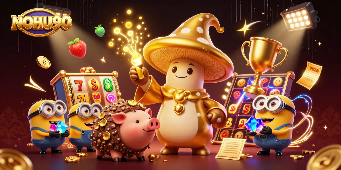 Experience exciting slot gameplay at NOHU90 with a vibrant 3D scene featuring magical characters!