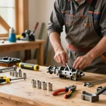 Tradesperson expertly using Gedore tools in a vibrant workshop.