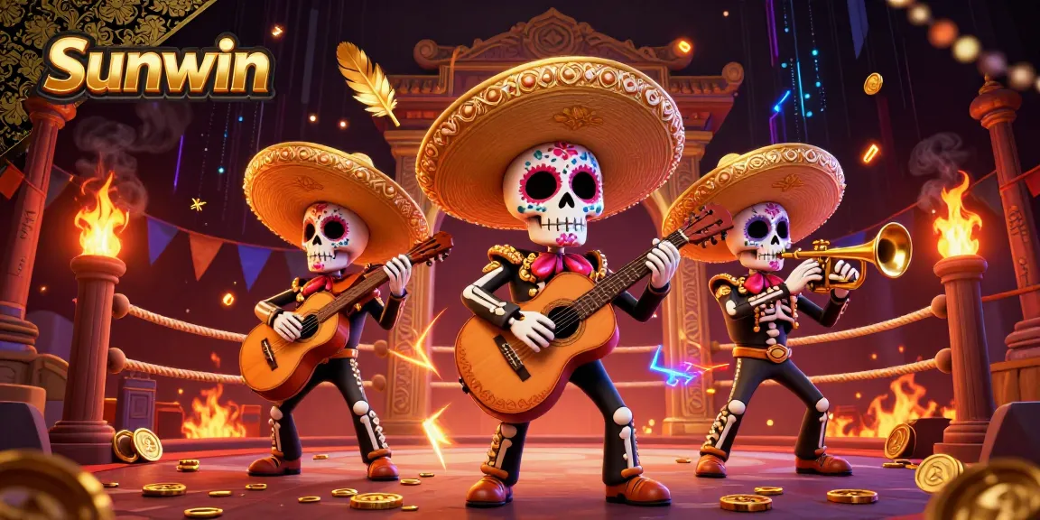 Experience the thrill of Sunwin's vibrant casino scene with a mariachi band and dynamic game elements.
