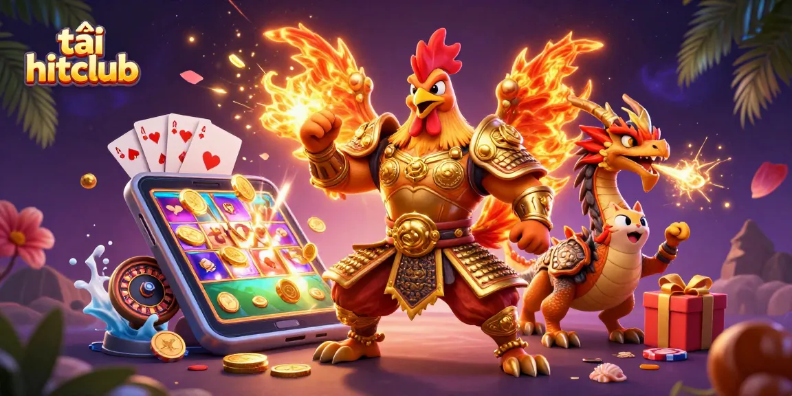 Spin and win at tải hitclub with a dynamic 3D casino illustration showcasing vibrant gaming elements.